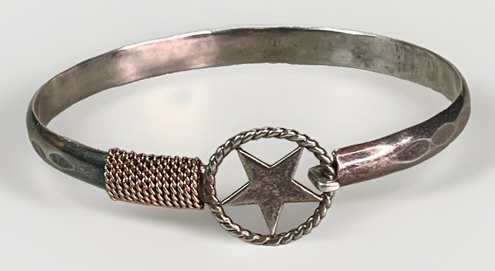 K&M Jewelers Sterling Silver 10K Gold Wrap Texas Star Cuff Bracelet Signed 16.7g